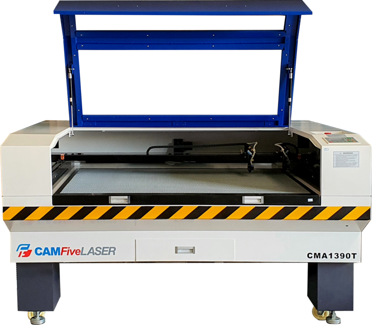 Láser CO2 CAMFive 1390T con área de trabajo de 130x90 cm, ideal para corte y grabado de acrílico, madera, MDF, cuero y otros materiales no metálicos.